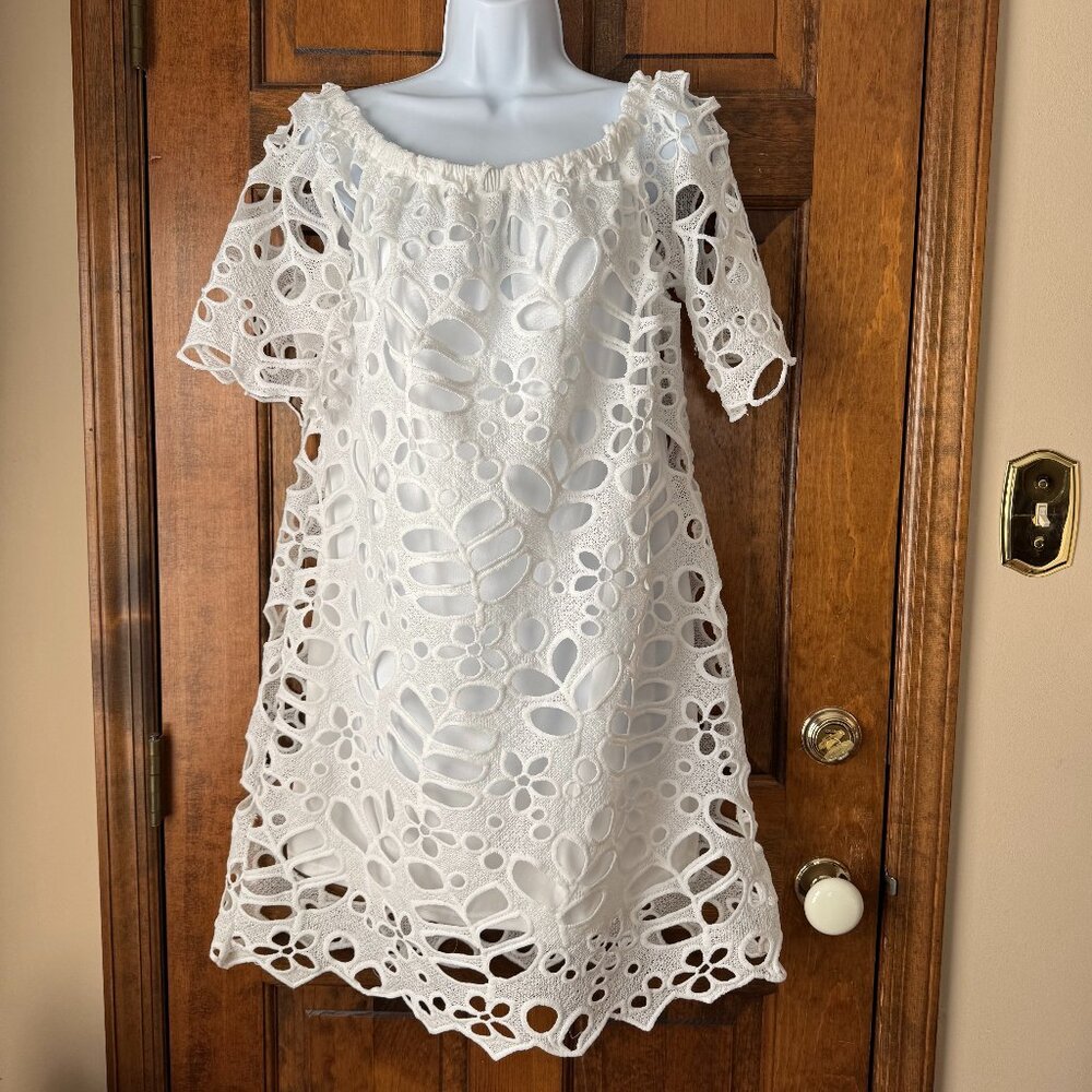 NWT Pretty Garden White Lace Dress w/Short Sleeves X-Large